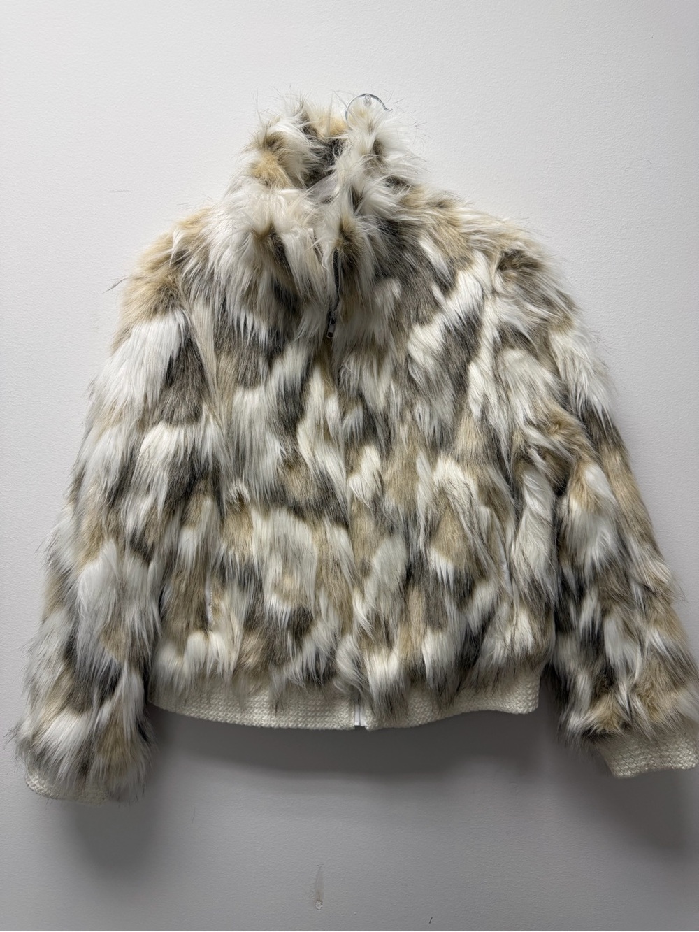 Faux Fur Zip-Front Jacket in Multi-Neutral